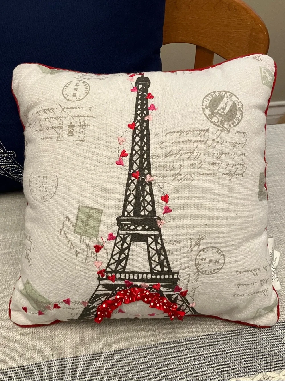 Paris Decor: 2 decorative pillows, silver Eiffel Tower figurine, tall canister